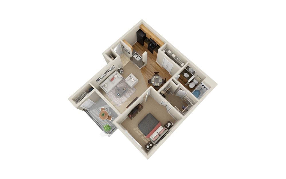 A1 - 1 bedroom floorplan layout with 1 bathroom and 620 square feet