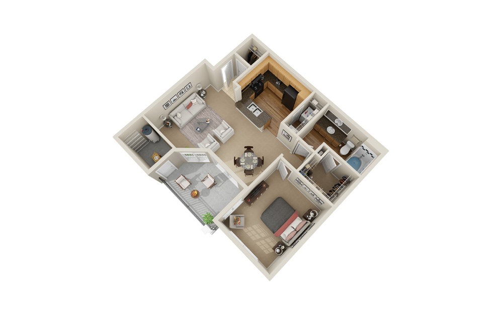 A2 - 1 bedroom floorplan layout with 1 bath and 720 square feet.