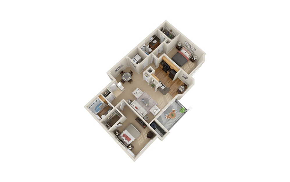 B3 - 2 bedroom floorplan layout with 2 baths and 1110 square feet.