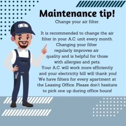 Maintenance tip!
With this summer heat A/C's are being used more and more making those filters build up dust and other particles slowing down the system!
Be sure to change your A/C filter monthly for best results and a happy machine! :D Instagram post from @rockinghorseranchapts on July 09, 2024 09:28:41am